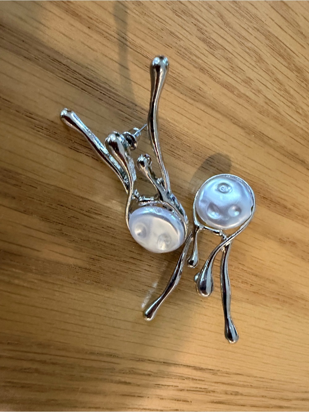 Silver Tone White Pearl Drop Earrings - Contemporary Women’s Jewelry
